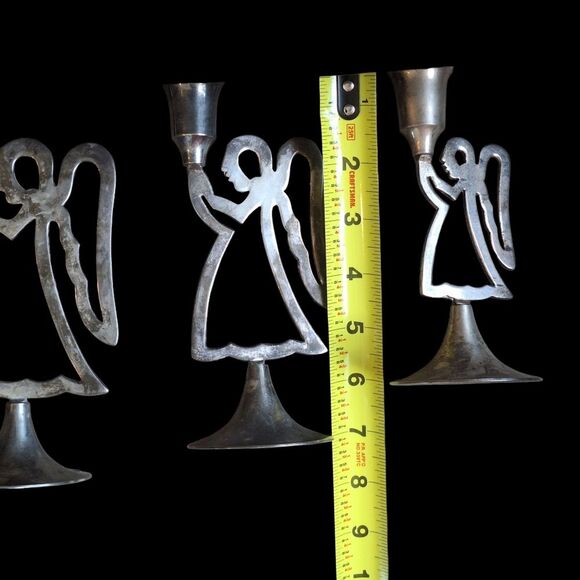International Silver 3 Angel Candle Sticks Vintage with Patina Not Polished - Picture 5 of 14